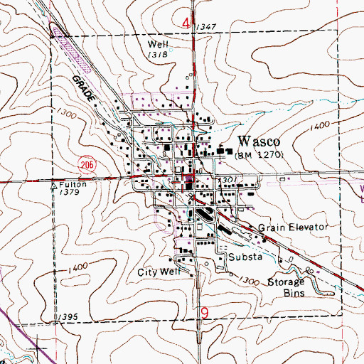 Topographic Map of City of Wasco, OR
