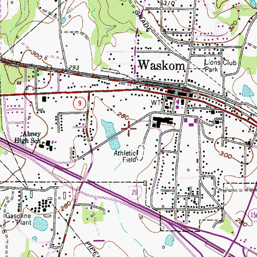 Topographic Map of City of Waskom, TX