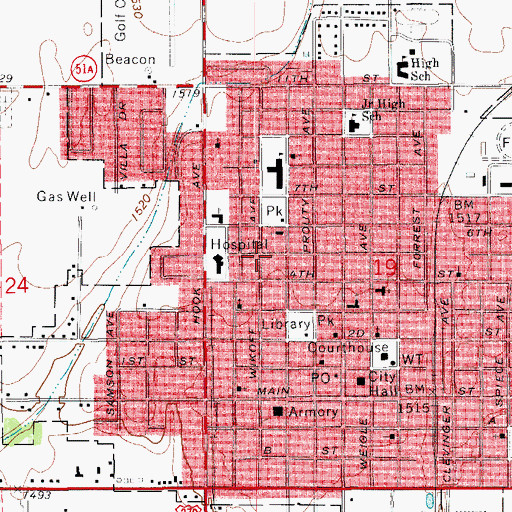 Topographic Map of City of Watonga, OK