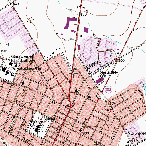 Topographic Map of City of Waxahachie, TX