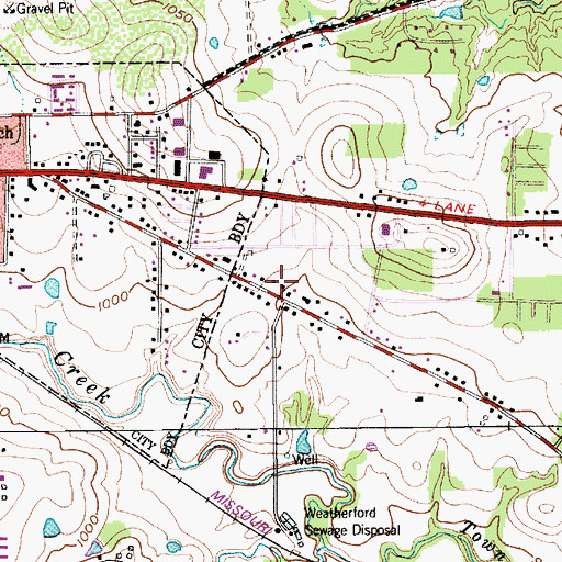 Topographic Map of City of Weatherford, TX