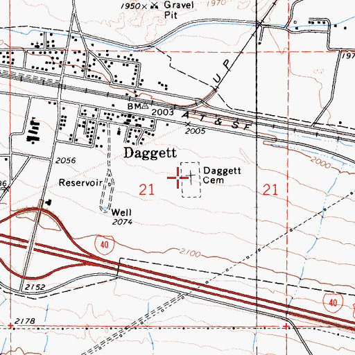 Topographic Map of Daggett Pioneer Cemetery, CA