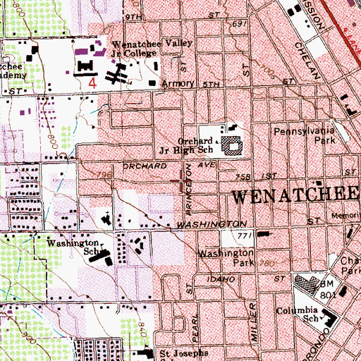 Topographic Map of City of Wenatchee, WA