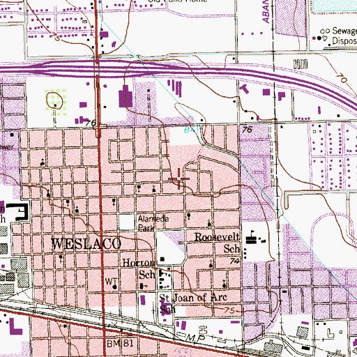 Topographic Map of City of Weslaco, TX