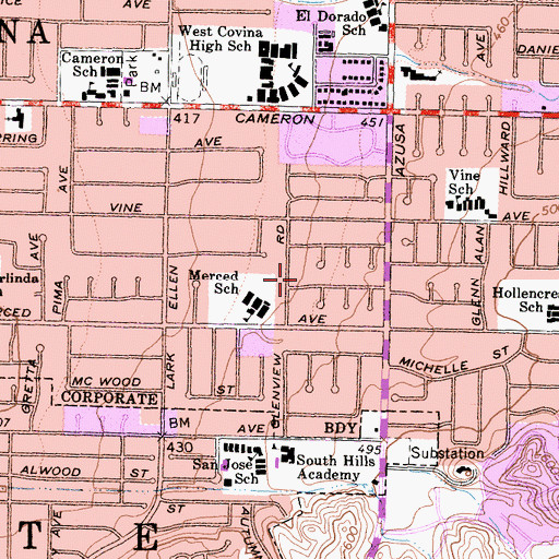 Topographic Map of City of West Covina, CA
