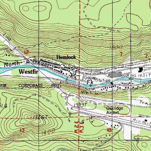 Topographic Map of City of Westfir, OR