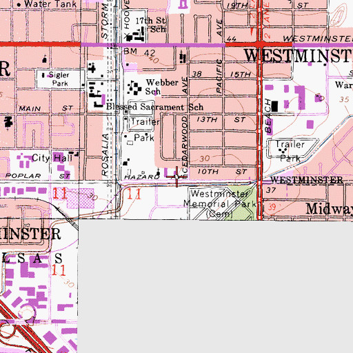Topographic Map of City of Westminster, CA