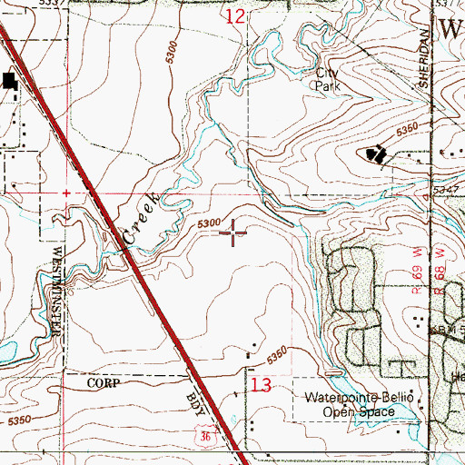 Topographic Map of City of Westminster, CO