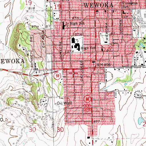 Topographic Map of City of Wewoka, OK