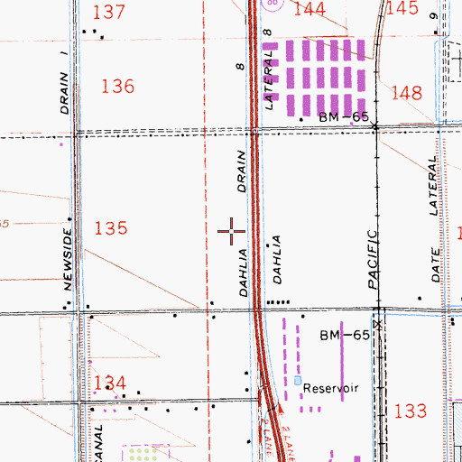 Topographic Map of Dahlia Drain, CA