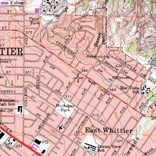 Topographic Map of City of Whittier, CA