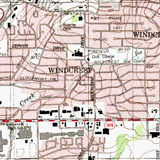 Topographic Map of City of Windcrest, TX