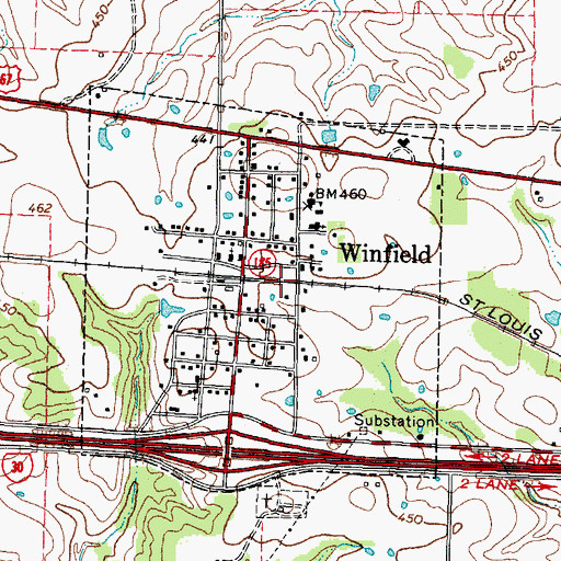 Topographic Map of City of Winfield, TX