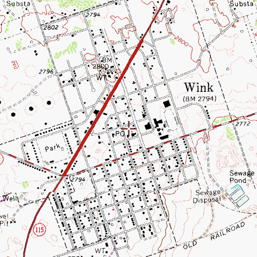 Topographic Map of City of Wink, TX