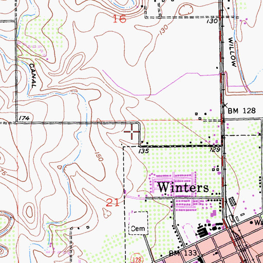 Topographic Map of City of Winters, CA