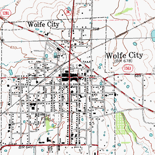 Topographic Map of City of Wolfe City, TX