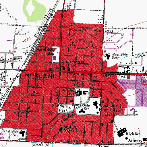 Topographic Map of City of Worland, WY