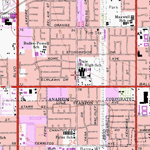 Topographic Map of Dale Junior High School, CA