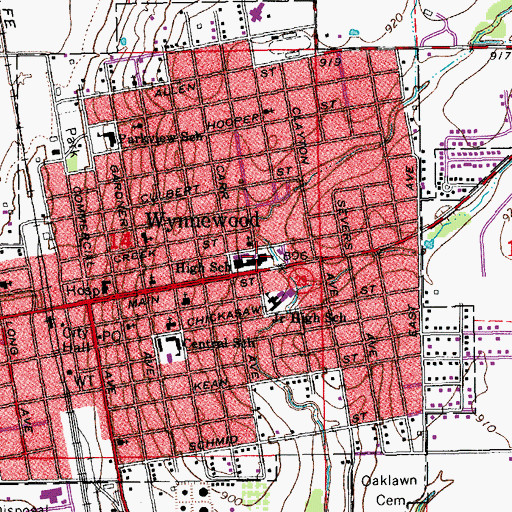 Topographic Map of City of Wynnewood, OK
