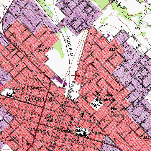 Topographic Map of City of Yoakum, TX