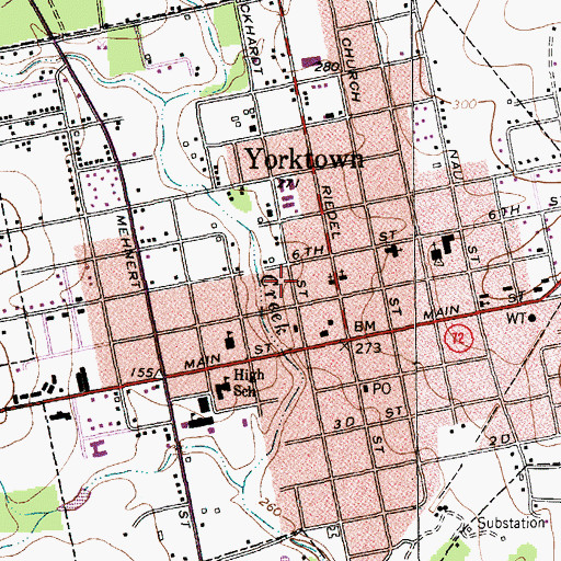 Topographic Map of City of Yorktown, TX