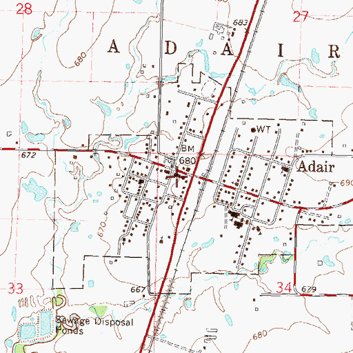 Topographic Map of Town of Adair, OK