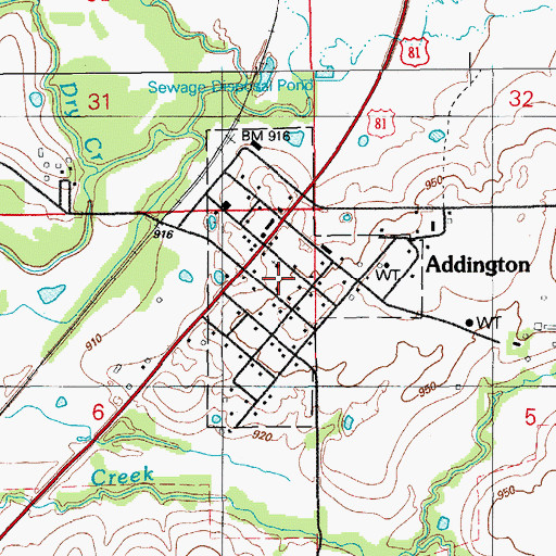 Topographic Map of Town of Addington, OK
