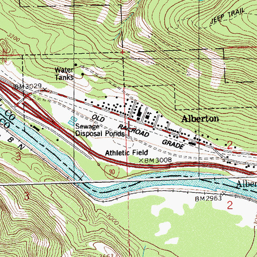 Topographic Map of Town of Alberton, MT