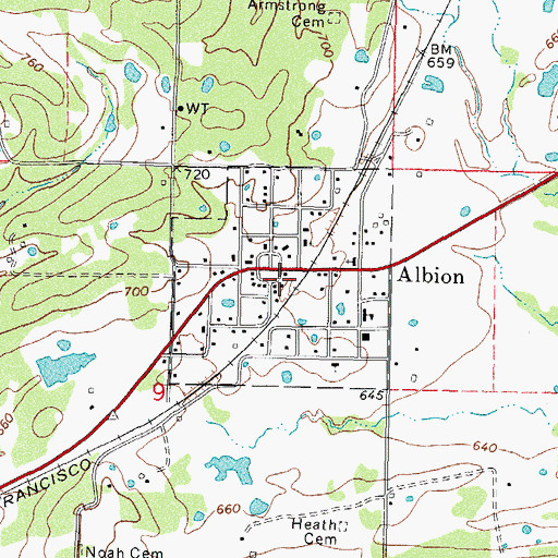 Topographic Map of Town of Albion, OK