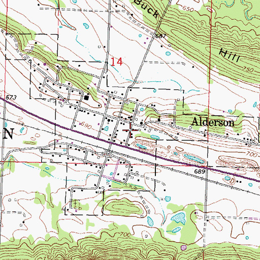 Topographic Map of Town of Alderson, OK