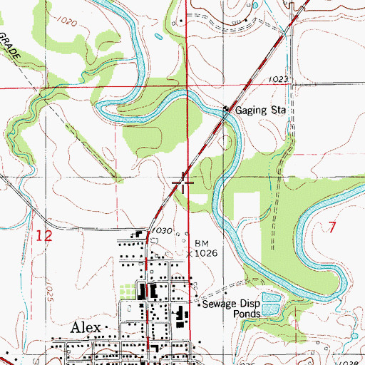 Topographic Map of Town of Alex, OK