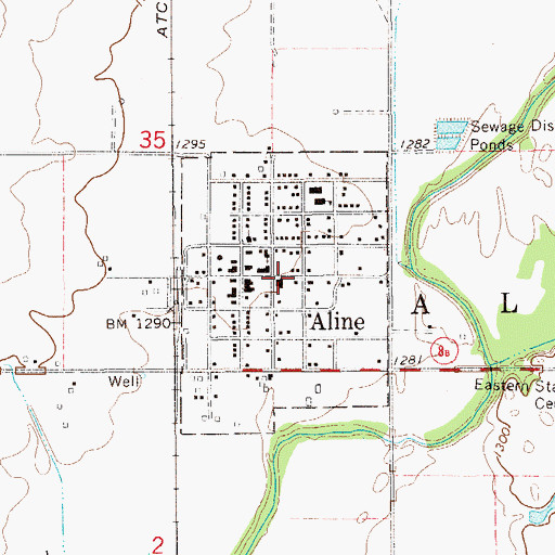 Topographic Map of Town of Aline, OK