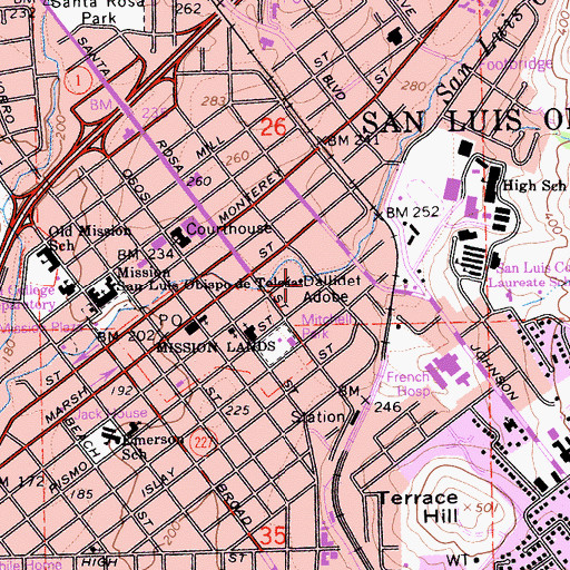 Topographic Map of Dallidet Adobe, CA
