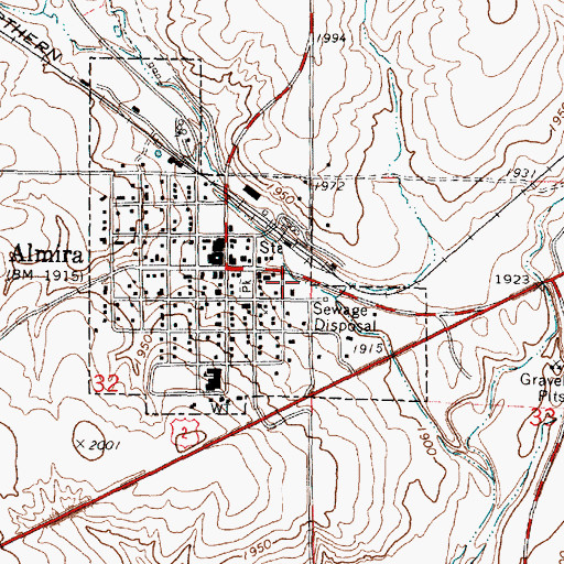 Topographic Map of Town of Almira, WA