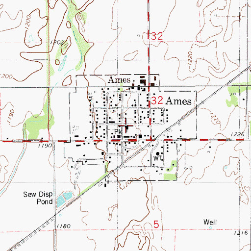 Topographic Map of Town of Ames, OK