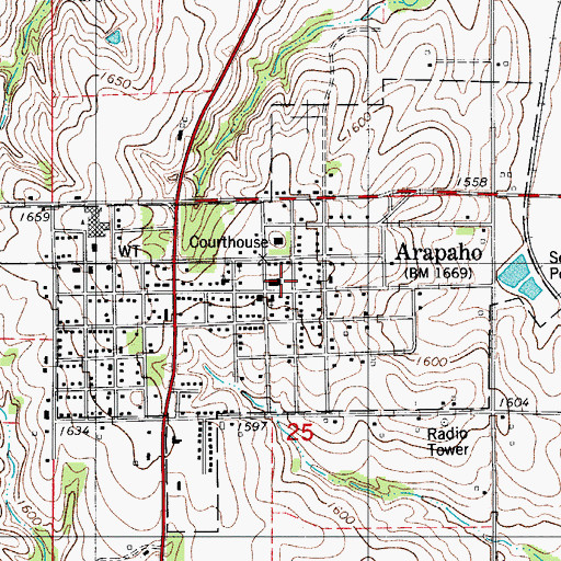Topographic Map of Town of Arapaho, OK
