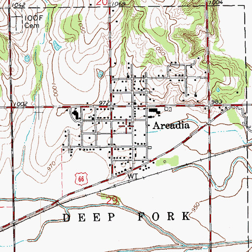 Topographic Map of Town of Arcadia, OK