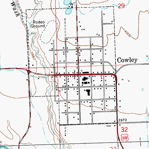 Topographic Map of Town of Cowley, WY