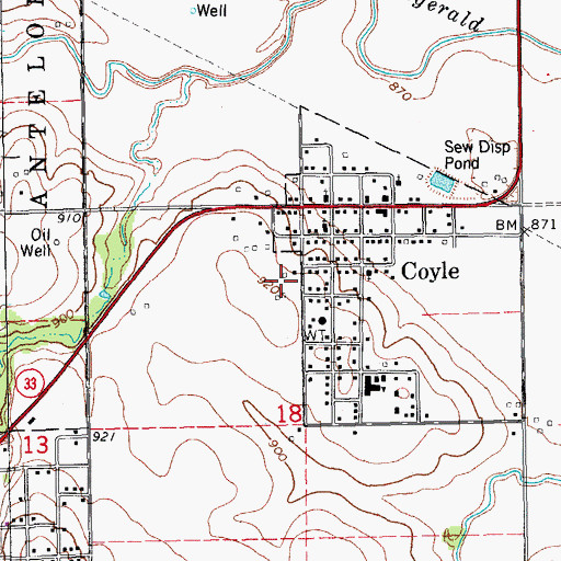 Topographic Map of Town of Coyle, OK