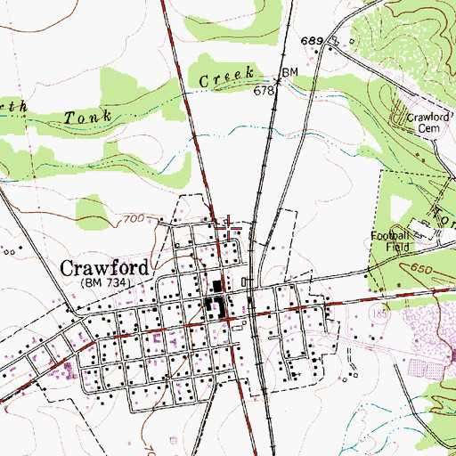 Topographic Map of Town of Crawford, TX
