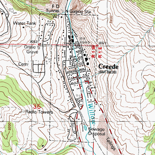 Topographic Map of Town of the City of Creede, CO