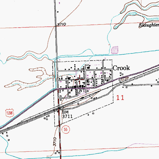 Topographic Map of Town of Crook, CO