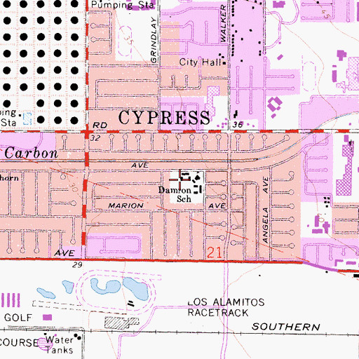 Topographic Map of Charles Damron Elementary School, CA