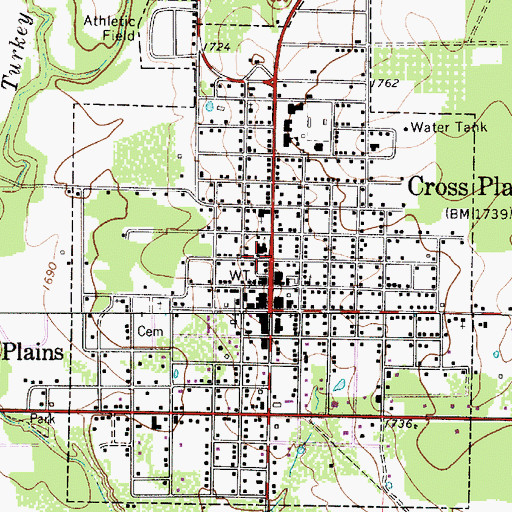Topographic Map of Town of Cross Plains, TX