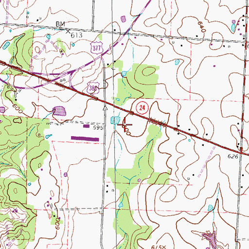 Topographic Map of Town of Cross Roads, TX