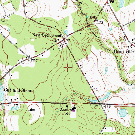 Topographic Map of City of Cut and Shoot, TX