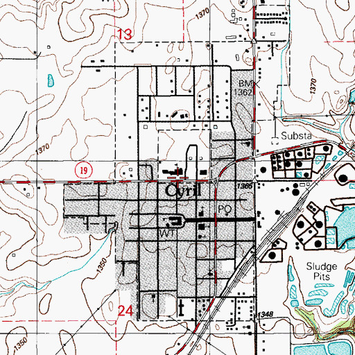 Topographic Map of Town of Cyril, OK