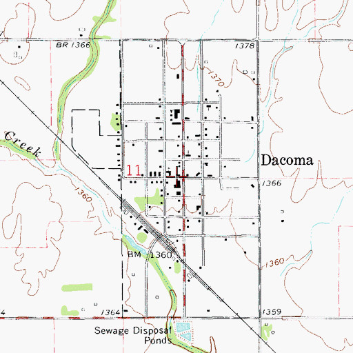 Topographic Map of Town of Dacoma, OK