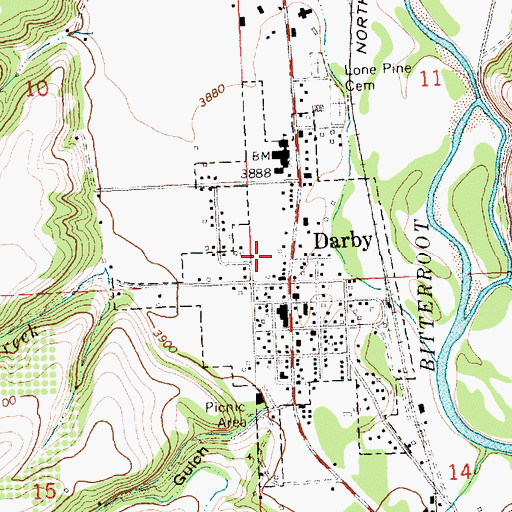 Topographic Map of Town of Darby, MT