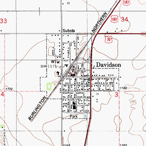 Topographic Map of Town of Davidson, OK